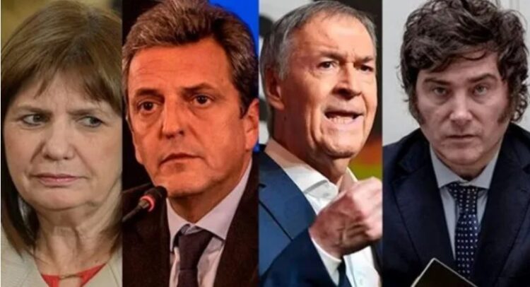 Bullrich, Massa, Schiaretti y Milei, cuatro de los cinco candidatos que competirán en las elecciones generales.