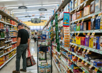 HOUSTON, TEXAS - JULY 15: A customer shops in a Kroger grocery store on July 15, 2022 in Houston, Texas. U.S. retail sales rose 1.0% in June according to the Commerce Department, with consumers spending more across a range of goods including gasoline, groceries, and furniture. (Photo by Brandon Bell/Getty Images)