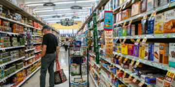 HOUSTON, TEXAS - JULY 15: A customer shops in a Kroger grocery store on July 15, 2022 in Houston, Texas. U.S. retail sales rose 1.0% in June according to the Commerce Department, with consumers spending more across a range of goods including gasoline, groceries, and furniture. (Photo by Brandon Bell/Getty Images)