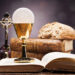 Sacred objects, bible, bread and wine. Studio shots