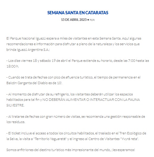 Semana Santa en Iguazú: acceso limitado y operativo especial en el Parque Nacional 2 WhatsApp Image 2025 04 16 at 08.33.31 - 1