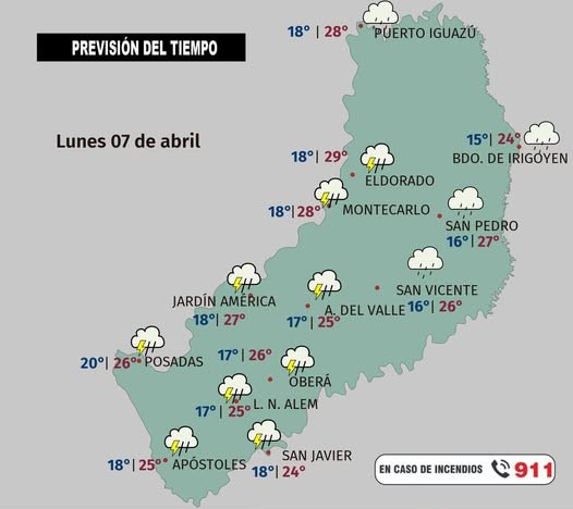 Rige alerta amarilla para Posadas y anuncian lluvias para lunes y martes 5 pronostico lunes 7 4 - 4