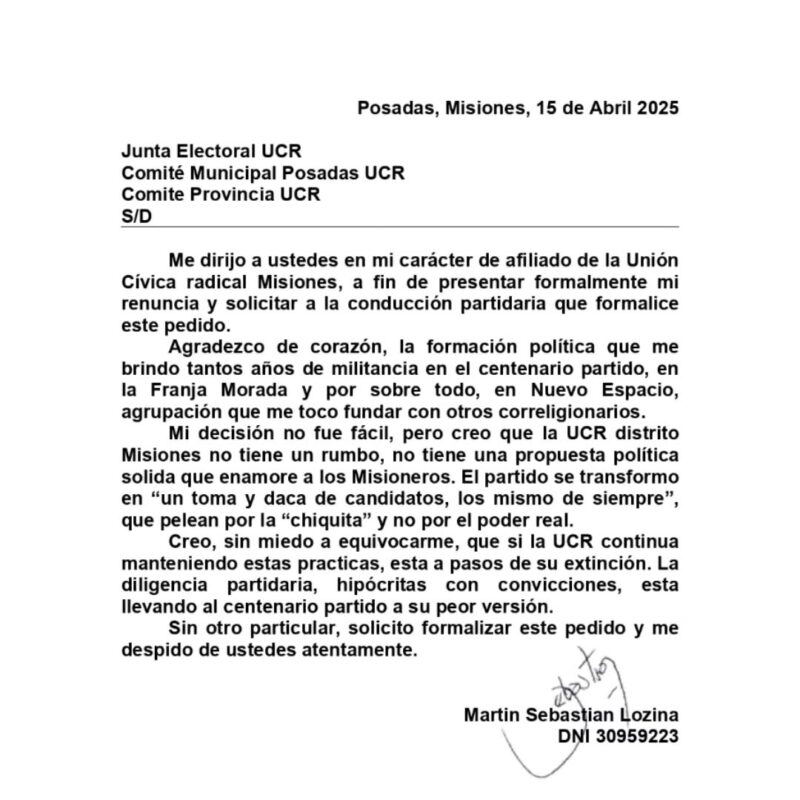 Otras cinco renuncias en la UCR con duras críticas a la conducción 12 renuncia lozina - 11