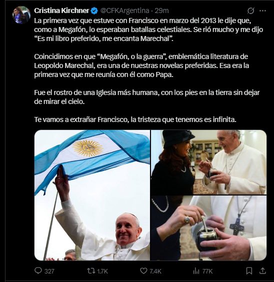 Línea de tiempo: el Papa Francisco y la política argentina 3 twitt cfk - 2
