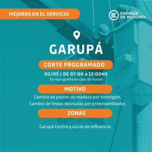 Anuncian cortes programados de energía en varias localidades de Misiones 2 494198553 1127974109365746 6629175027763902434 n - 1