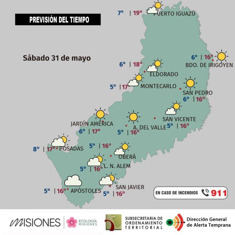 Fin de semana con tiempo estable, más frío y sol a pleno en Misiones 2 Clima en Misiones