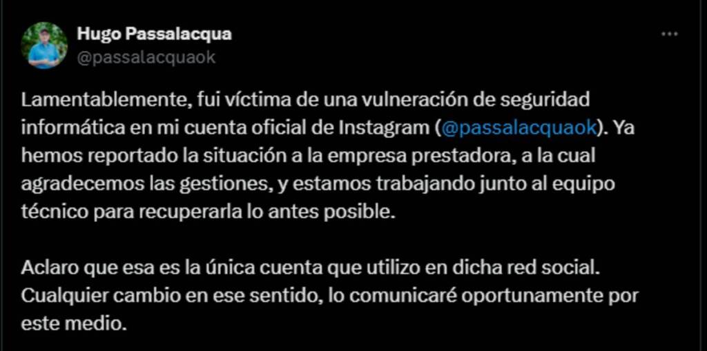 Hackearon la cuenta oficial de Instagram del gobernador Hugo Passalacqua passalacqua 1 - 1