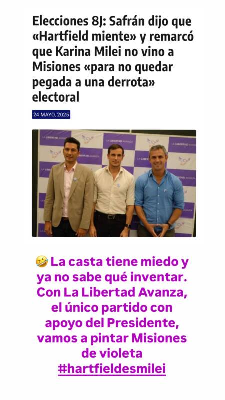 Cruce entre Safrán y Hartfield por la ausencia de Karina Milei en Iguazú 4 respuesta hartfield - 3