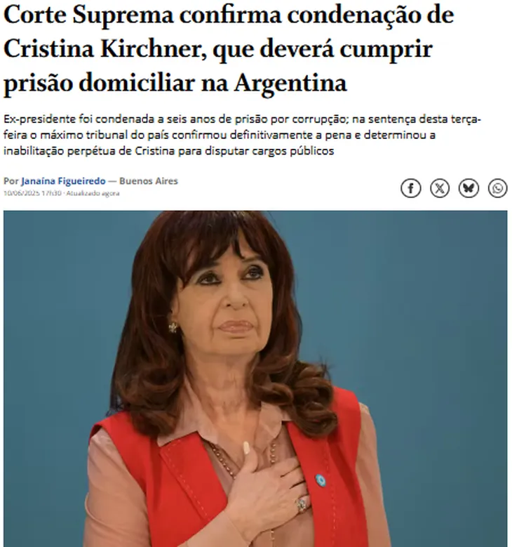 O Globo puso el foco en la polarización social y la posible prisión domiciliaria para la ex mandataria.