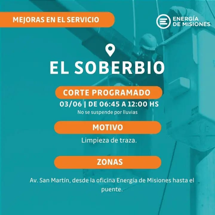 San Javier y El Soberbio: Energía de Misiones realizará tareas de reparación y mantenimiento 7 San Javier y El Soberbio: otra jornada marcada por cortes de luz