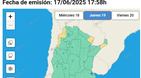 La alerta se mantiene en amarilla para Misiones respecto al jueves 19 de junio