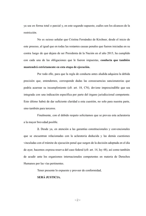 Cristina Kirchner pidió que la Justicia aclare si puede salir al balcón o no: "Parece joda" 4 resolucion judicial2 - 3