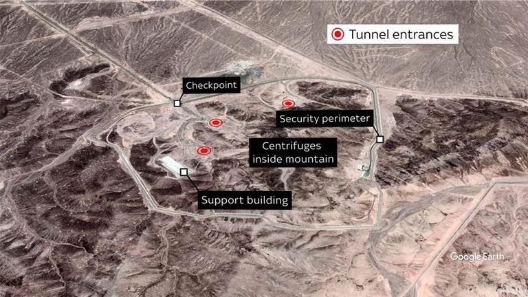 Trump celebró como un “éxito espectacular” los bombardeos sobre bases nucleares en Irán 2 Zona del ataque ordenado por Donald Trump sobre Irán