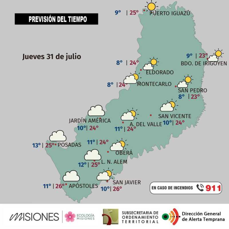 Clima en Misiones: calor, viento y tormentas este fin de semana 2 Jueves 31: fresco por la mañana, cálido y ventoso, sin lluvias en Misiones