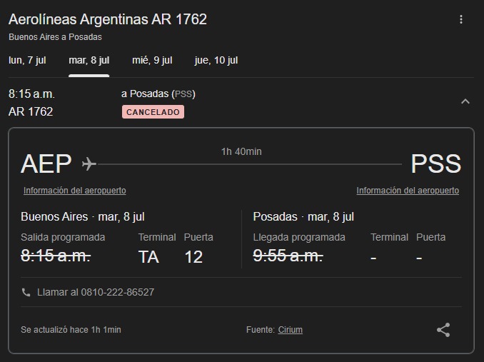 Cancelaron un vuelo de Aerolíneas Argentinas a Posadas por la intensa niebla en Buenos Aires 3 WhatsApp Image 2025 07 08 at 11.01.36 1 - 2