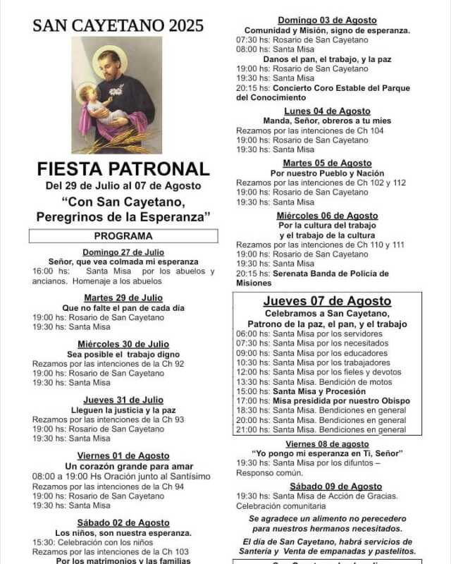 Actividades completas por San Cayetano en Posadas