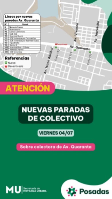 Trasladaron paradas de colectivo desde la ruta 12 hasta la colectora Quaranta 4 colectiva 1 - 3
