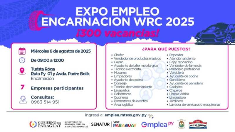 Los interesados pueden consultar y postularse en línea ingresando a emplea.mtess.gov.py.