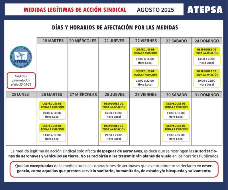 Controladores aéreos de ATEPSA realizan medidas de fuerza: vuelos con restricciones