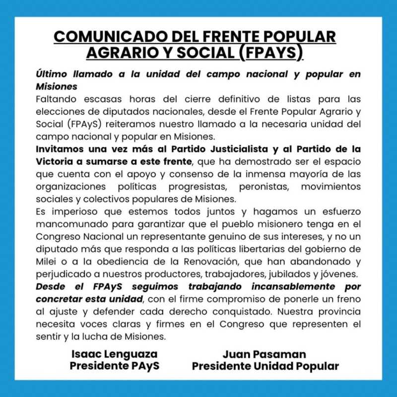 Convergencia Justicialista pone candidaturas a disposición por la unidad