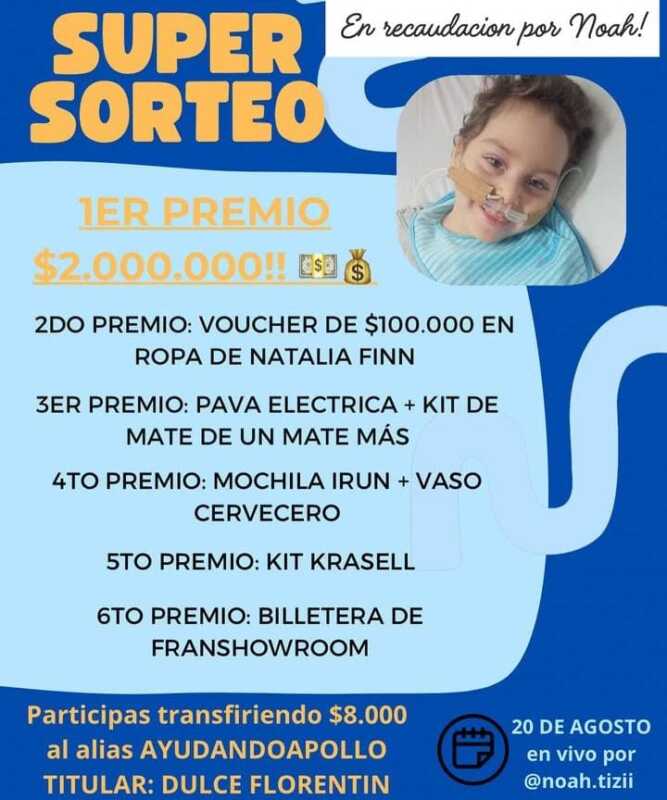 Para reunir los fondos necesarios, se está realizando una rifa solidaria, cuyo primer premio es de 2 millones de pesos.