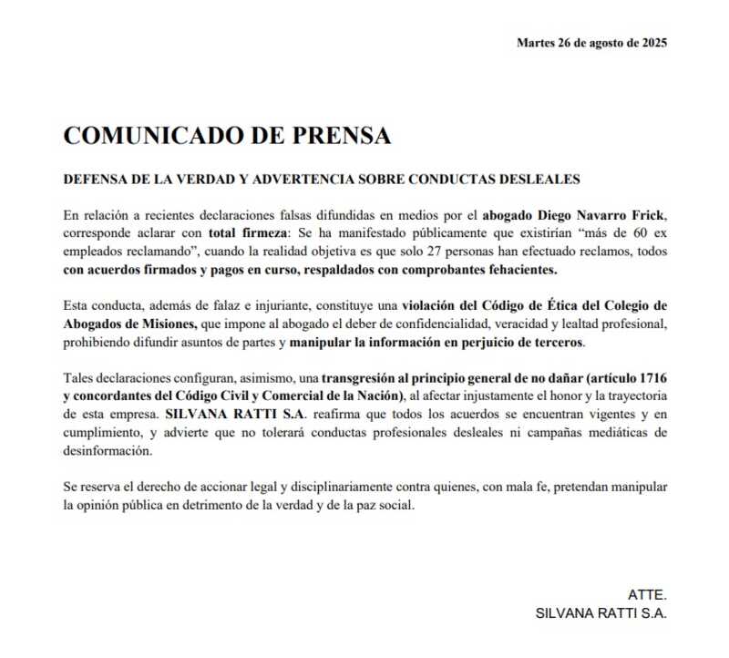 Constructora Ratti rompió el silencio tras el reclamo de ex trabajadores por salarios adeudados 3 silvana ratti s.a