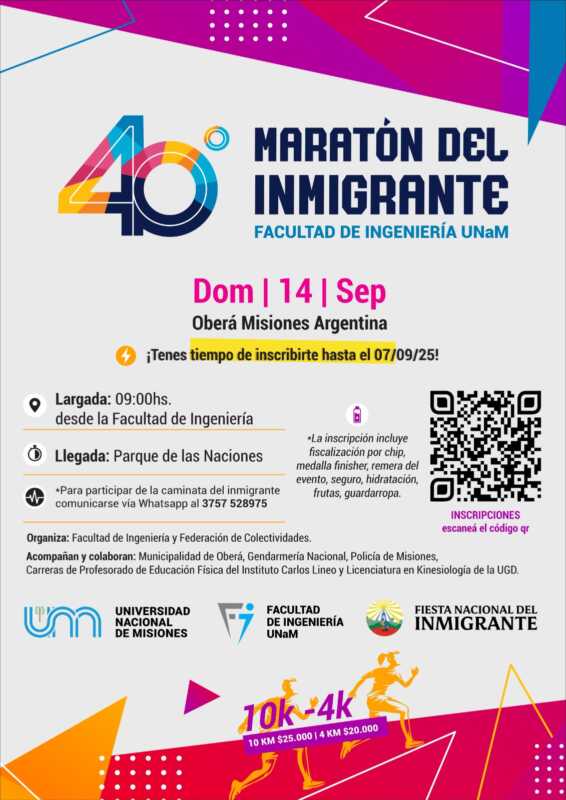 Maratón del Inmigrante: se acerca un evento de deporte y tradición en Oberá 2 El domingo 14 de septiembre se llevará adelante la maratón del inmigrante