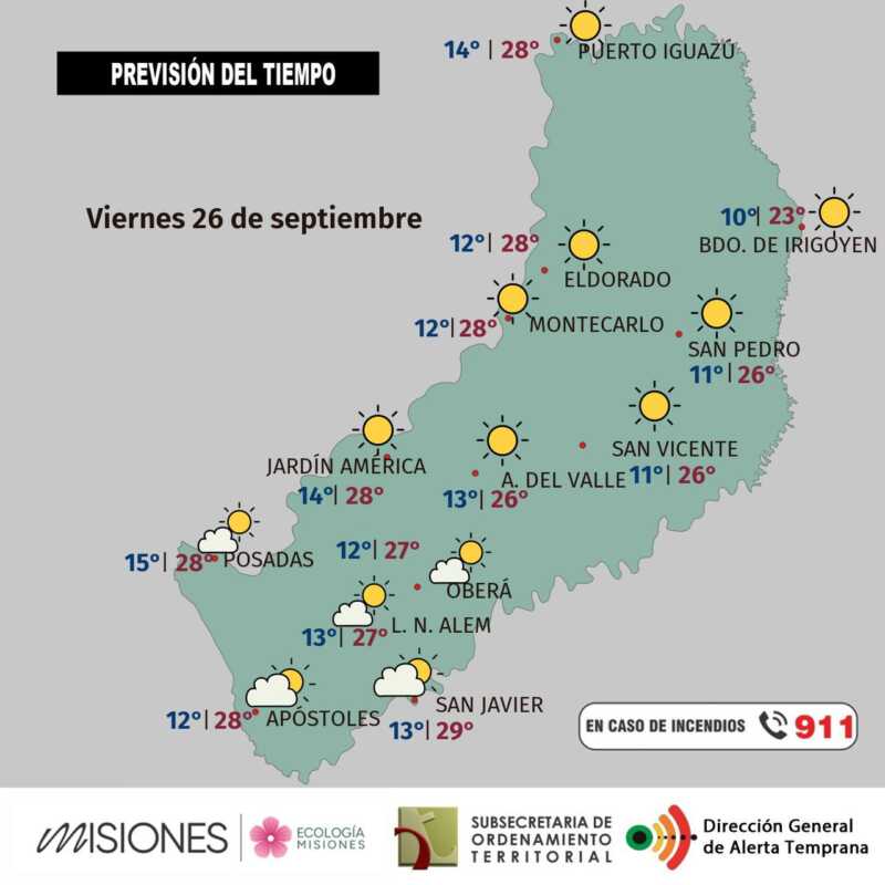 Viernes 26: sol y tarde cálida en Misiones