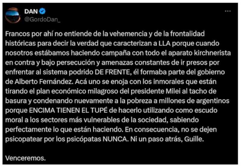 Francos repudió un ataque del “Gordo Dan” contra Luis Juez y dijo que "no pertenece más al gobierno" 6 DAN - 5
