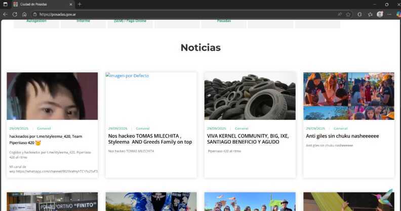 Hackearon la web de la Municipalidad de Posadas: noticias aparecieron alteradas 1 Posadas: hackearon la web municipal y cambiaron los titulares de noticias