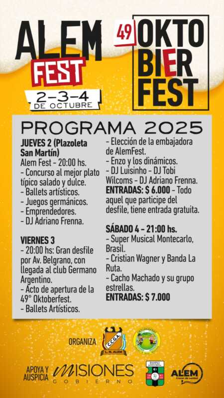 Casi 50 instituciones, música y alegría se toman las calles de Alem en la Semana de Alem y la Fiesta de la Cerveza.