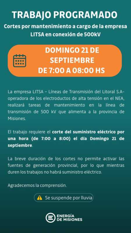 Mañana del domingo sin luz en Misiones ¿Cuánto durará el corte? 3 corte luz - 2