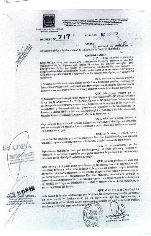 Stelatto: “la reestructuración ya terminó” y puso el foco en la coparticipación y los tributos locales 1 Considerandos del decreto del intendente Leonardo Stelatto sobre la reestructuración de direcciones y direcciones generales