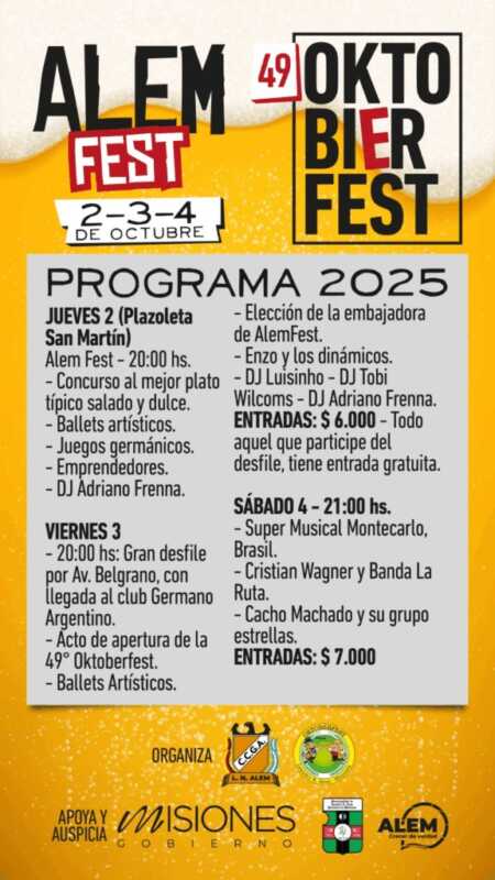 La 49° Fiesta de la Cerveza llega a Alem con gastronomía y juegos germánicos