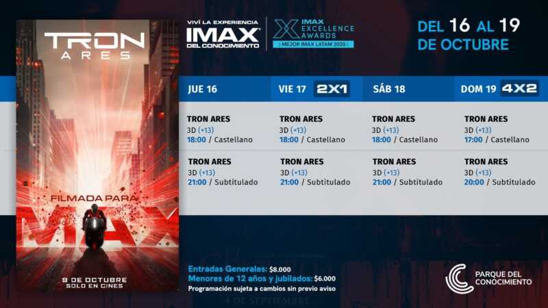 Tron: Ares sacude el IMAX del Conocimiento con acción y filosofía digital 3 Tron: Ares ilumina el IMAX del Conocimiento con promos 2x1 y 4x2