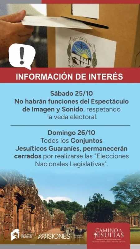 Elecciones Legislativas: Parques Provinciales y Conjuntos Jesuíticos cerrarán sus puertas este domingo 3 WhatsApp Image 2025 10 22 at 10.11.27 2 - 2