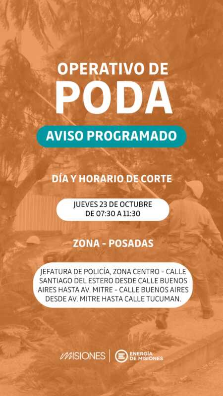 Operativo de poda programado en Posadas: cortes de energía por mantenimiento 2 operativo