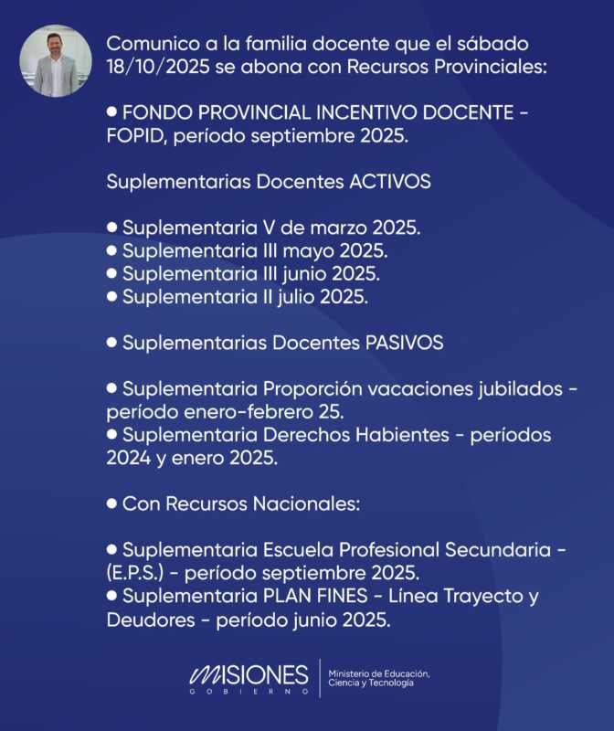 Docentes misioneros cobrarán el FOPID y suplementarias este 18 de octubre 3 aranda fopid - 2