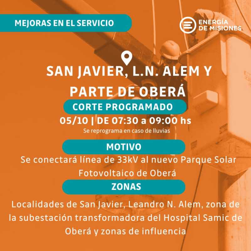 Energía de Misiones anunció cortes programados en varias localidades por mantenimiento y mejoras 16 energia cortes - 15