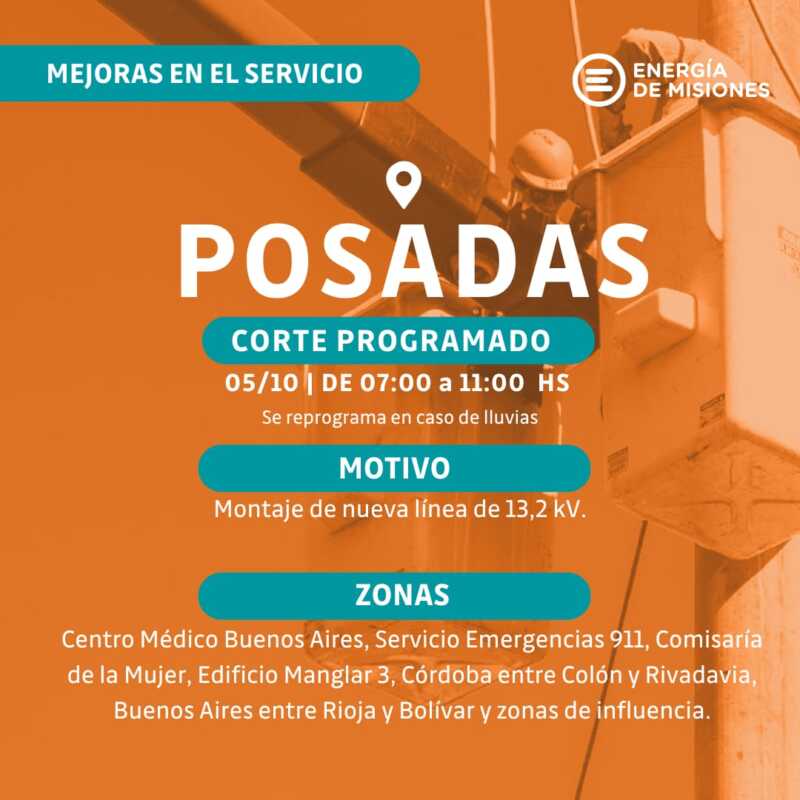 Energía de Misiones anunció cortes programados en varias localidades por mantenimiento y mejoras 18 energia posadas - 17