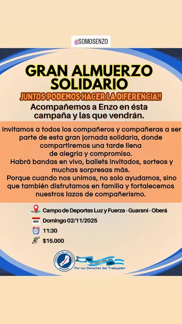 Oberá se une por Enzso: organizan un gran almuerzo solidario para costear su tratamiento en México 4 enzo obera campana solidaria 1 - 3