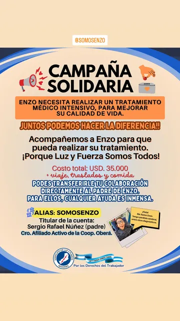 Oberá se une por Enzso: organizan un gran almuerzo solidario para costear su tratamiento en México 2 enzo obera campana solidaria 2 - 1