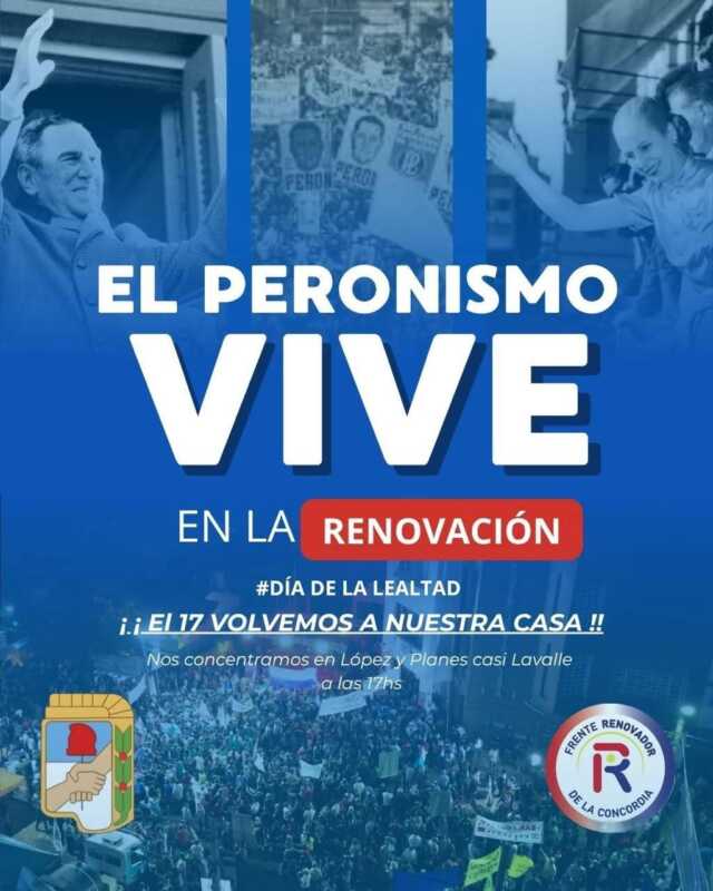 17 de octubre: “hay más peronistas en la renovación que en el PJ”, afirma Gervasoni 5 “El 17 nos encontramos, cantamos la marcha y compartimos un chori: eso es el peronismo”, resumió Roque Gervasoni al convocar al acto frente al PJ.