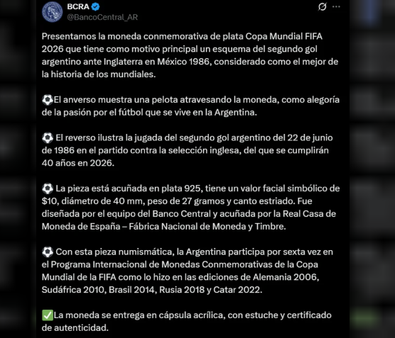 El Banco Central homenajea el gol de 1986 con una moneda pero omite a Diego Maradona 4 redes moneda - 3