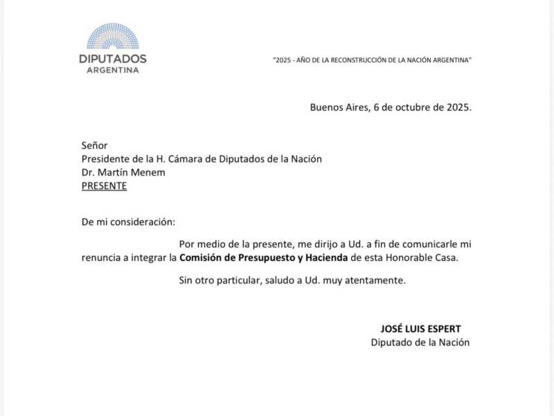 La renuncia de Espert.