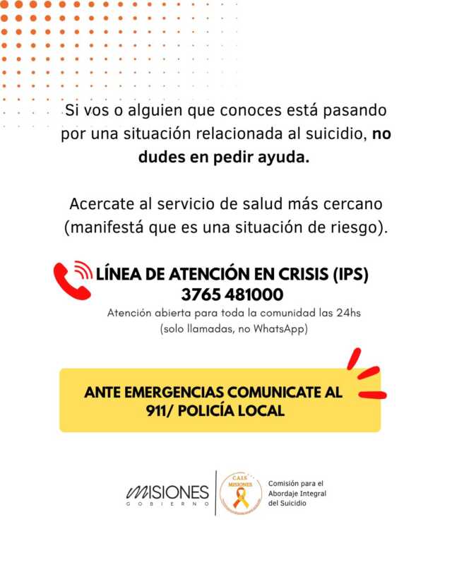 “Hablar salva vidas”: Misiones refuerza la prevención del suicidio tras dos casos recientes 6 suicidio