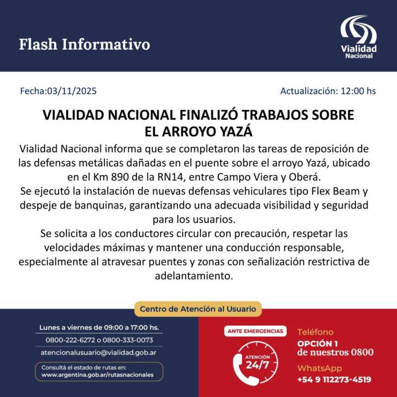 Tras el siniestro que conmocionó a Misiones, Vialidad Nacional finalizó la reparación del puente Yazá 4 Imagen de WhatsApp 2025 11 03 a las 16.15.55 c2efa846 - 3