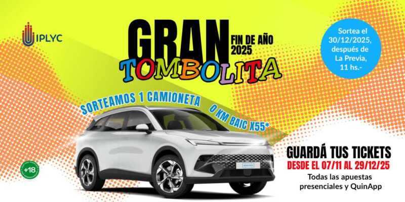 La Tombolita de fin de año sorteará una camioneta 0 km entre apostadores misioneros del IPLyC 3 Tombolita 1024 x 512 px 1 nov 2025 - 2