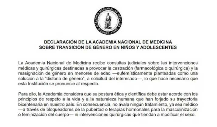 La Academia Nacional de Medicina rechazó los tratamientos de transición de género en menores 6 comunicaco medicina - 5