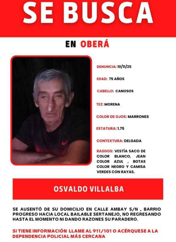 Un mes sin rastros en Oberá: la familia de Osvaldo Villalba sigue sin respuestas